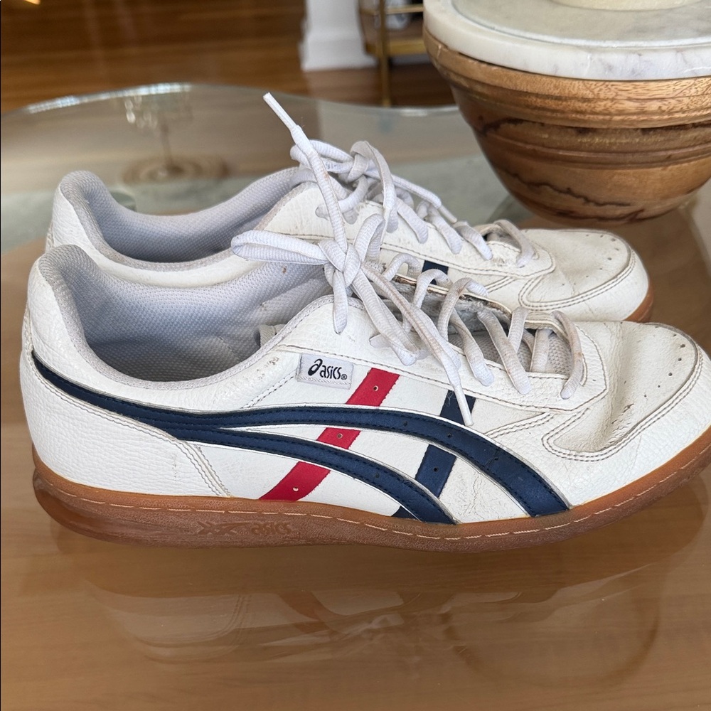 Asics Men's used White Sneakers with Blue and Red Accents